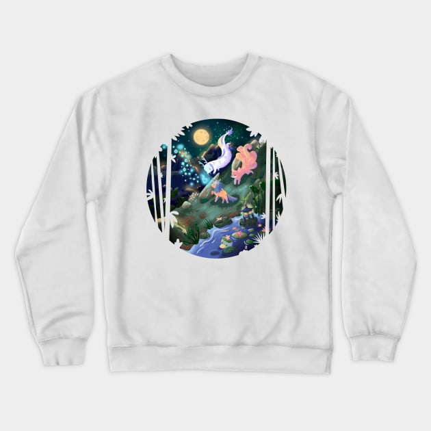 Japanese mythical Creatures at Night Crewneck Sweatshirt by narwhalwall